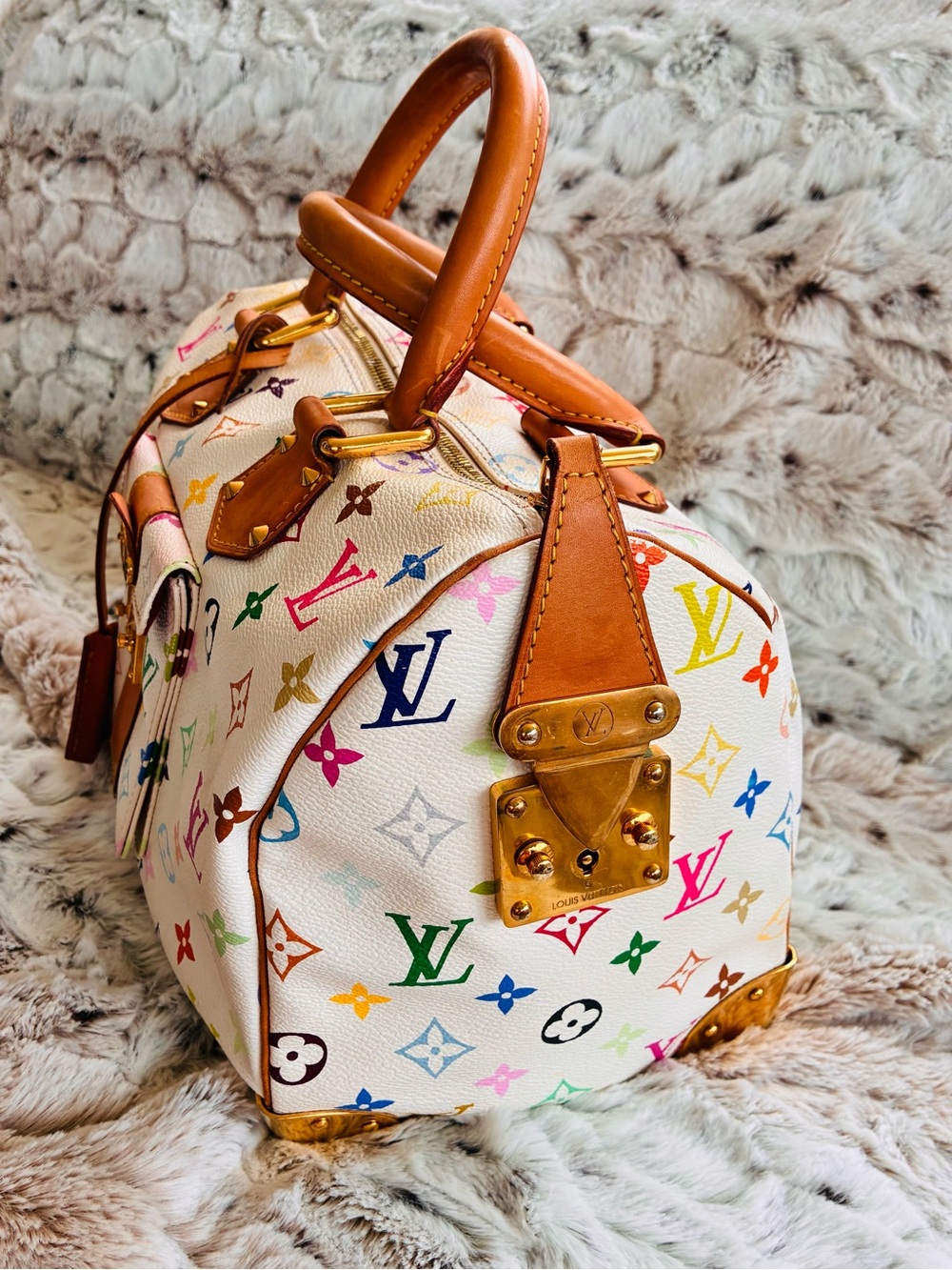 Louis Vuitton Speedy 30 Murakami Multicolor on White S Lock VGUC - Picture 9 of 17